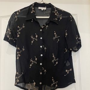 Beautifully Embroidered Sheer Black S/S Bouse by Parallel in Size M